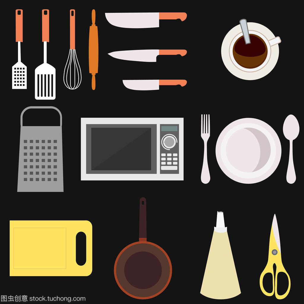 厨房和烹饪工作场所。孤立的矢量平面插图
